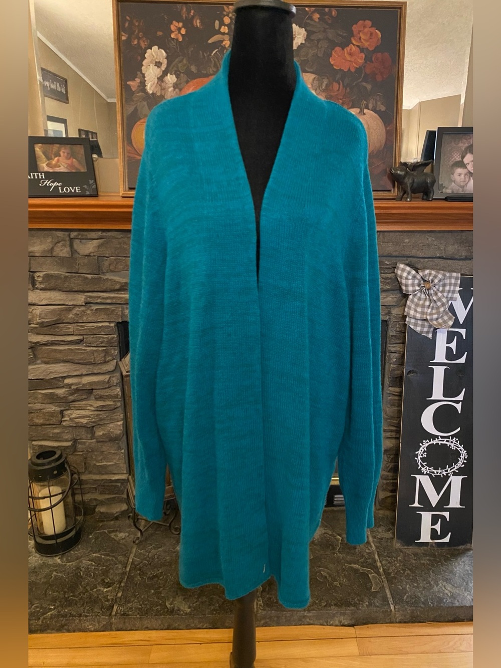 J. Jill Teal Longline Open-Front Knit Cardigan